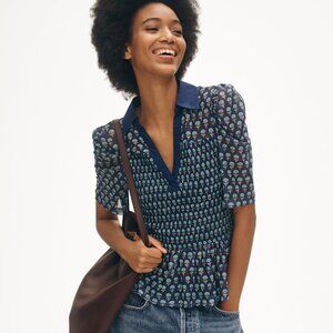 Anthropologie Maeve Short-Sleeve Smocked Polo Top (NEW)
